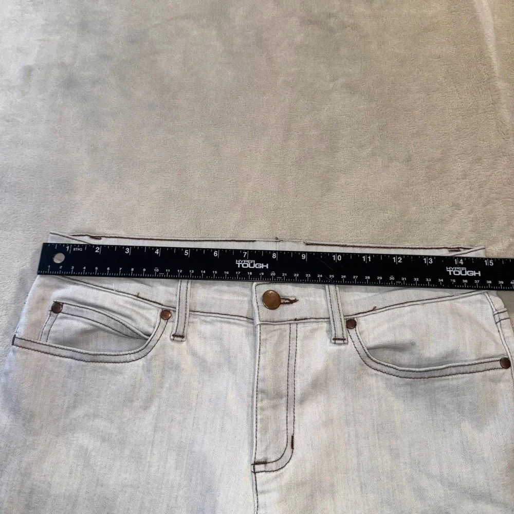 Eileen Fisher Womens Light Wash Straight Leg Contrast Stitch Jeans White Grey